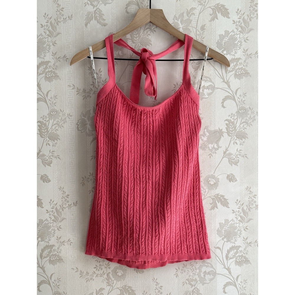 Vtg Y2k Guess Halter Top Sz XL Cable Knit Sweater Tie Pink Preppy Nautical